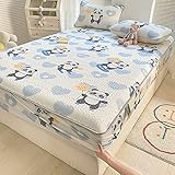 Spannbetttuch Bett,Spannbettlaken aus verdickter Latex-Kühlseide, Kinderzimmer-Cartoon-Anime-Druck, tiefes Taschen-Bettlaken, Panda, 150 x 200 cm (1 Stück)