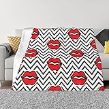 ZORIN Fleece-Überwurfdecke, 203,2 x 152,4 cm, rote Lippen und Wellen, gestreift, für Kinder und Erwachsene, flauschig, Flanelldecke, Bett, Sofa, Decke, Tagesdecke für Schlafzimmer, Reisen, Camping
