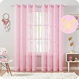 Treatmentex Vorhänge Transparent Gardinen mit Ösen Gold Schmetterling Druck Gardinen Voile Dekoschal Ösenvorhang für Mädchenzimmer, Kinderzimmer, Babyzimmer-2 Stücke(Rosa,140 x 180 cm)