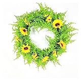 42 cm künstlicher Sonnenblumenkranz for die Haustür, handgefertigter glatter Blumenkranz mit Haken und Schleife, Bauernhaus-Veranda-Dekoration, Sonnenblumen-Wanddekoration, Hochzeitsgeschenke, ganzjäh