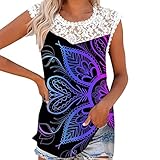 Weiße Bluse Blaue Streifen Damen Bedrucktes ärmelloses Rundhals-Spitzen-Kurzarm-Mode-Freizeit-T-Shirt für Damen 5