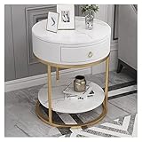 Couchtisch Wohnzimmertisch Runder Beistelltisch Beistelltisch mit Schublade und Aufbewahrungsregal Nachttisch Moderner Nachttisch for Schlafzimmer, Wohnzimmer, Sofa, Flur, einfache Montage Beistelltis