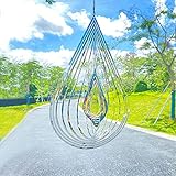 SENEMO Windspiel 3D Wind Spinner Edelstahl Indoor Outdoor Dekor Party Kinetic Yard Art Dekorationen 3D Crafts Ornamente Metall 11,8 Zoll 3D Wassertropfen geformte hängende Wind Spinner