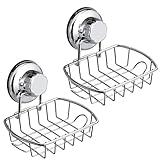 2 Stück Edelstahl-Seifenhalter, Vakuum-Saugnapf, Dusche, Seifenschale, Wandmontage, Seifenschale, Aufbewahrung mit Haken, für Dusche/Badezimmer/Badewanne/Küchenspüle, kein Bohren erforderlich