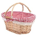 BESTonZON Picknickkorb Rattan Korb Obstkorb Einkaufskorb: Weidenkorb Geflochtener Korb mit Liner Henkelkorb Dekokorb Geschenkkorb Aufbewahrungskorb für Picknick Camping Hochzeit Party Dekoration