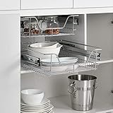 [en.casa] Teleskopschublade 2er Set 60cm Schrankbreite Küchenschublade inkl. Schienen Einbauschublade 57x44x14cm Schubladenkorb 2 Stück bis 20 kg Stahl Silber