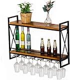 Weinregal Wandmontiert - Hängende Weinregal 6 Lange Stiele Glashalter Wandmontiert Metallspeicher Display Regal für Landwirtschaft Küche Interieur, komplett montiert Dekoration