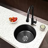 Schwarzes Barwaschbecken, eingebettetes rundes Waschbecken aus Edelstahl, schwarzes Nano-Einzelwaschbecken, Mini-Trompeten-Barbalkon-Küchenwaschbecken 40 * 40A black