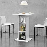 [en.casa] Bartisch Quadratisch 110x70x70cm Bistrotisch mit 3 Regalfächern Stehtisch Bartheke Tresentisch Weiß