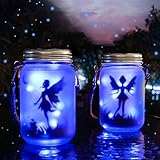 Mostof Schmetterlingsfee im Einmachglas, 2 Stück Hängend Solar Laterne Lichter für Außen, IP44 Wasserdicht Gartenleuchte für Drauße (Blau)