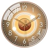 ALEENFOON 30cm Rund Modern Leise Wanduhren Ohne Tickgeräusche Innenuhr Nicht Tickende Wanduhren Hängende Uhr für Wohnzimmer Küche Büro Schlafzimmer (Planet Gold)