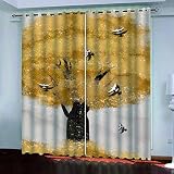 LAMPPE Gardinen Wohnzimmer Schlafzimmer 3D Abstrakter Goldener Baumdruck Muster H 170 X B 100 cm 2Er Set Blickdichter Vorhang Kinderzimmer Wohnzimmer Energiesparende Geräuschreduzierende Kindergardi