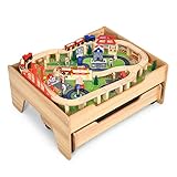 GOPLUS Kinder Spieltisch mit Zug Holzeisenbahn Set, Spielzeugeisenbahn ihkl. 100 Spielteilen zum Spielen&Bauen&Basteln, Eisenbahn Set aus Holz, Aktivitätstisch mit Schubladen, für Kinder ab 3 Jahren