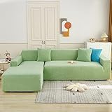 ZCXRYFL PlüSch Sofabezug Stretch Stoff Rutschfester Couch üBerzug L Form Fernsehsessel Ecksofa Kombination Sofa üBerzug MöBelschutz Couchbezug FüR Hunden Und Katzen(ＡＡ（160-210cm）+BB（210-280cm）,Green)