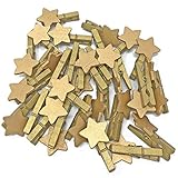 Mini-Wäscheklammern, goldfarben, 30 mm, mit passenden 18 mm goldenen Sternen, für Shabby-Chic, Hochzeit und Weihnachten, 50 Stück