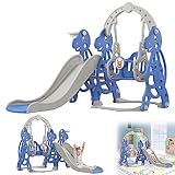 YRHome 4 in 1 Gewölbt Kinderrutsche Kinder Freistehende Rutsche mit Basketballkorb & Schaukel Kunststoffrutsche Kleinkinderrutsche 175x140x115cm Indoor & Outdoor Rutschbahn mit Rutschauslauf