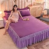Twin-Size-Bettlaken-Set, Rüschenrock, Tagesdecken-Set, King-Size-Bett, 3-teilig, koreanischer Stil, Prinzessin, Spitze, lichtbeständig, maschinenwaschbar, für alle Jahreszeiten (Farbe: Lila, Größe: