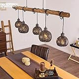 HOFSTEIN Pendelleuchte Imana 5-flammige Deckenlampe aus Metall in schwarz und kupferfarben, Vintage Look Pendellampe mit Holz in Natur, 5 x E27, ohne Leuchtmittel