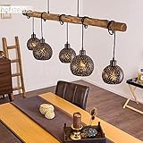 HOFSTEIN Pendelleuchte Imana 5-flammige Deckenlampe aus Metall in schwarz und kupferfarben, Vintage Look Pendellampe mit Holz in Natur, 5 x E27, ohne Leuchtmittel