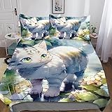 QLasic Bettwäsche 3D süße Katze Thema Bettbezug Double（200x200cm） Weich Mikrofaser Mit Reißverschluss Und Kissenbezug,Geeignet Für Familien, Jugendliche Und Kinder süßes Haustier