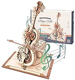 RoWood 3D Puzzle Magisches Cello Spieluhr aus Holz mit Zahnradantrieb, DIY Holzpuzzle Modellbausatz Bastelsets Geschenk für Erwachsene und Teenager