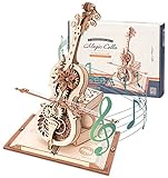 RoWood 3D Puzzle Magisches Cello Spieluhr aus Holz mit Zahnradantrieb, DIY Holzpuzzle Modellbausatz Bastelsets Geschenk für Erwachsene und Teenager