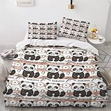 CHAADS Bettwäsche Set 220 * 240 3D Bedruckte Bette Kinder Junge Schwarzer Und Weißer Panda Bettbezug Warme Bequem Bettwäsche Mikrofaser Tiere mit Reißverschluss und Kissenbezug 50×75cm