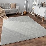 Paco Home Teppich Wohnzimmer Schlafzimmer Kurzflor rutschfest Skandinavisches Boho Design Einfarbig Geometrisch 3D Effekt Modern, Grösse:160x220 cm, Farbe:Grau 2