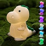 NAVESO LED Dinosaurier Nachtlicht Kinder, Nachtlicht Baby USB Aufladung, mit 7 Lichtwechsel & Tap Control,Silikon Kinderzimmer Lampe, Dino Stilllicht Dimmbar, Kawaii Nachtlicht Kinder Touch Lampe