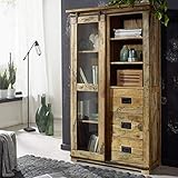 Möbel Akut Vitrine Glasvitrine rustikal Mangoholz massiv Eisen lackiert Gingo