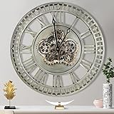 TOKTEKK Wanduhr Große 60cm mit Bewegliche Zahnrad, Vintage Retro Industriell Metall Wanduhr Romische Zahlen für Zimmer Zuhause KüChe Schlafzimmer Büro Schule (Vintage Bronze)