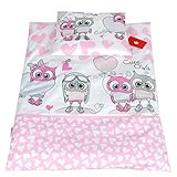BABYLUX 2 tlg. Set Bezug für Kinderwagen Stubenwagen oder Wiege Garnitur Bettwäsche Kissen Decke 60 x 78 cm (103. Eule Rosa)