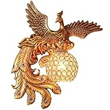 FXJ wall lamp Antike goldene Pfau-Wandlampe, feste Harz-Wandlampe, kreativer europäischer Stil, kugelförmiger Kristall-Lampenschirm, Wanddekoration, Wandlampe, geeignet für Flur, Schlafzimmer,