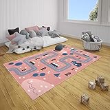 HANSE Home Teppich Kinderzimmer Kinderteppich Dream Street – Junge Mädchen Spielteppich Kurzflor Teppich Modern Spielstraße Straßenmotiv, Weicher Flor, Pflegeleicht - Rosa, 120x170cm