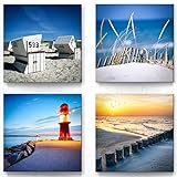 Ostsee Nordsee Wandbilder als Leinwand-Bild zur Deko - jedes Bild ist 40x40cm - 4-teiliges Bilder-Set, Maritime Moderne Landschaftsbilder in blau für Wohnzimmer Schlafzimmer, Set-A