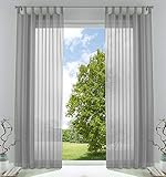 2er-Pack Gardinen Transparent Vorhang Set Wohnzimmer Voile Schlaufenschal mit Bleibandabschluß HxB 225x140 cm Grau, 61000CN