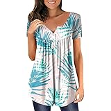 Pullover Damen Mit Bluse Frauen Plus Größe Blumen Bedruckt V-Ausschnitt Kurzarm T-Shirts Knopf Pullover Tanktops Bluse Pullover Damen Festlich Elegant
