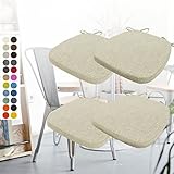 4er Set Stuhlkissen 40x38x3 cm mit Bändern,Waschbare Sitzkissen rutschfest,Stuhlauflage Stuhlpolster Sitzkissen ,Abnembar Bezug Mit Reißverschluss ,Ideal für Zuhause Büro Küche Esszimmer, Beige