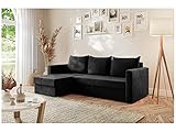 MEBLINI Schlafcouch mit Bettkasten - Kleines Ecksofa mit Schlaffunktion - Sofa mit Relaxfunktion und Kissen - Kleine Couch L-Form - Eckcouch - SIA - 226x146x99cm - Schwarz Stoff