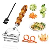 Rouclo Sparschäler Julienneschneider, 3-in-1Schäler Spargelschäler mit Edelstahl Klingen, Peeler Gemüseschäler Spiralschneider für Karotten, Gurken,Gemüsenudeln, Zucchini, inkl.Orangenschäler