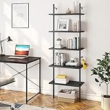 Industrielles Leiterregal 5-stufiges Bücherregal 180CM Aufbewahrungseinheit mit Metallrahmen Schwebendes Wandregal für Wohnzimmer, Büro, Schlafzimmer