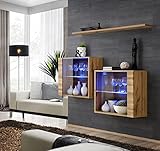 ADGO Switch Kommode III Möbel Set Regal und 2 x verglaste Vitrine Ganzes 130x110x30 cm Hängeschränke mit Push Click Klappe LED Beleuchtung (Versand in 3 Paketen) (wotan)