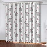 TEMKIN 3D Cartoon Grauer Elefant Druck Vorhang Blickdicht, Verdunkelungsvorhang Modern Wohnzimmer Schlafzimmer Kinderzimmer, Thermogardine Mit Ösen Verdunklungsvorhänge 2Er Set 240X264cm (HxB)