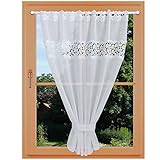 kollektion MT Scheibenhänger Carmelita Flächengardine Plauener Spitze weiß Scheibengardine mit Raffhalter 100 x 90 cm