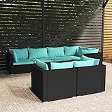 Festnight Gartenmöbel Set Rattan Gartenlounge Rattan Gartensofa Loungemöbel Sofa Balkonmöbel Ecke Sofa Garten Terrassenmöbel-Schwarz und Wasserblau-5x Eckteil + 2X Mittelteil