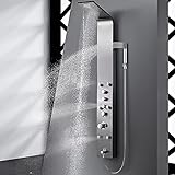 eliteelite Duschsystem 5 Funktionen Duschpaneel aus rostfreien gebürsteten Edelstahl 304 mit Wasserfall Duschkopf handbrause und 6 Massagedüsen Wannenauslauf