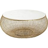 Kare Design Couchtisch Cesta Marmor Gold Ø100cm, großer, runder Couchtisch mit goldenem Flechtgestell und Marmorplatte Weiß, eleganter Beistelltisch Retrostil, (H/B/T) 42x102x102cm