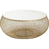 Kare Design Couchtisch Cesta Marmor Gold Ø100cm, großer, runder Couchtisch mit goldenem Flechtgestell und Marmorplatte Weiß, eleganter Beistelltisch Retrostil, (H/B/T) 42x102x102cm