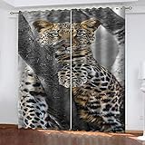 GSKOQD Blickdichter Vorhang Kinderzimmer Verdunkelungsvorhang 3D Digitaldruck Tierleopardenmuster Ösenschal 2Er Set 140X160Cm (B X H) Vorhänge Wohnzimmer Schlafzimmer Thermogardine