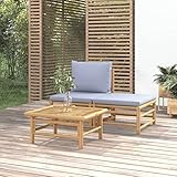 JUNZAI 3-TLG. Garten-Lounge-Set mit Hellgrauen Kissen, Gartenmöbel Set, Möbelsets, Loungemöbel, Balkonmöbel, Balkon Möbel Set, Möbelset, Balkonset, Terrassen Möbel, Bambus